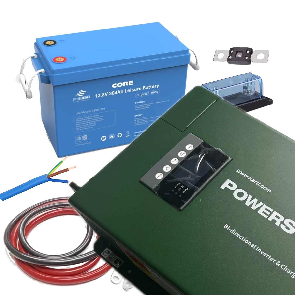 Kartt PowerSwitch 3kW Inverter/Charger and Skyenergi 304Ah Lithium Leisure Battery Kit