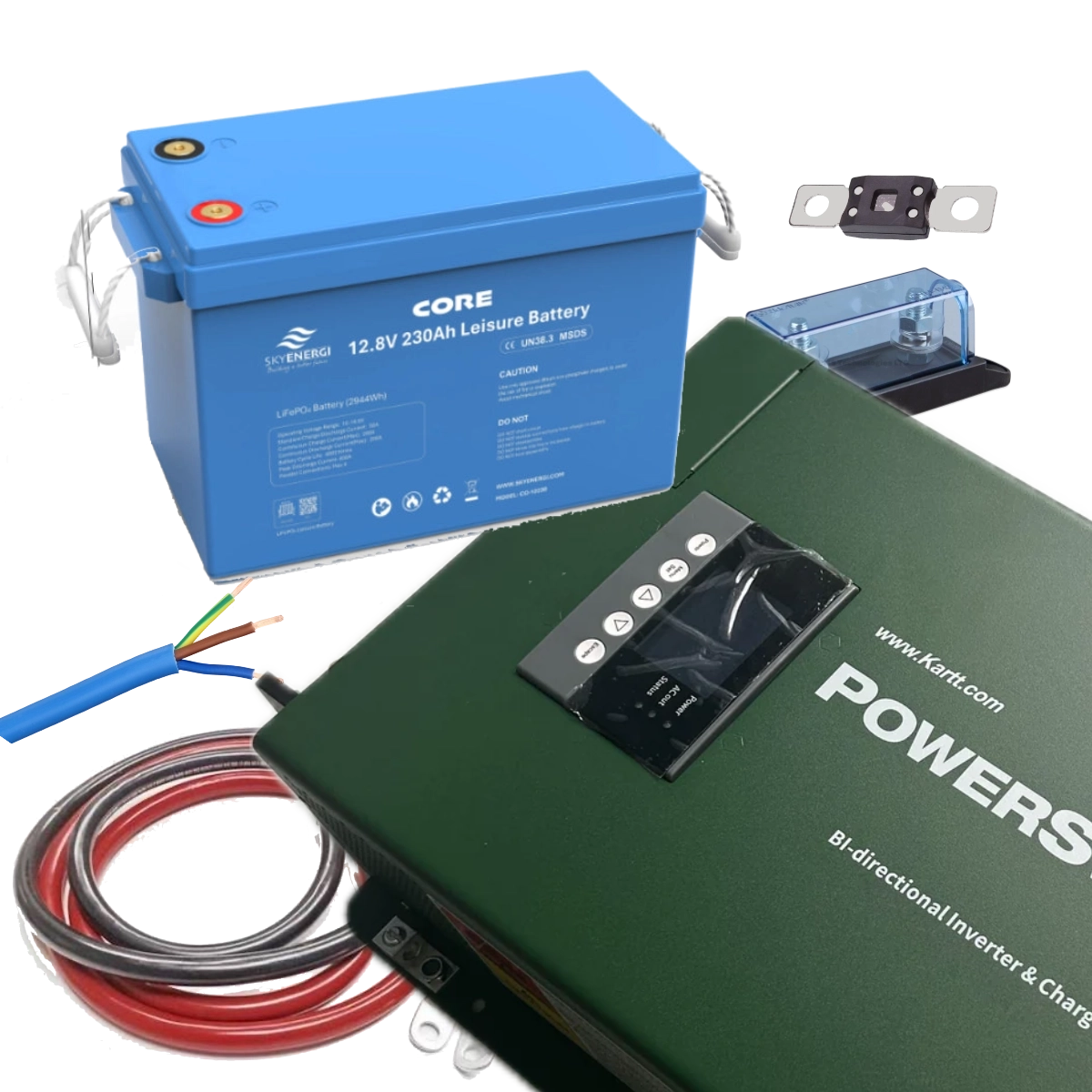 Kartt PowerSwitch 2kW Inverter/Charger and Skyenergi 230Ah Lithium Leisure Battery Kit