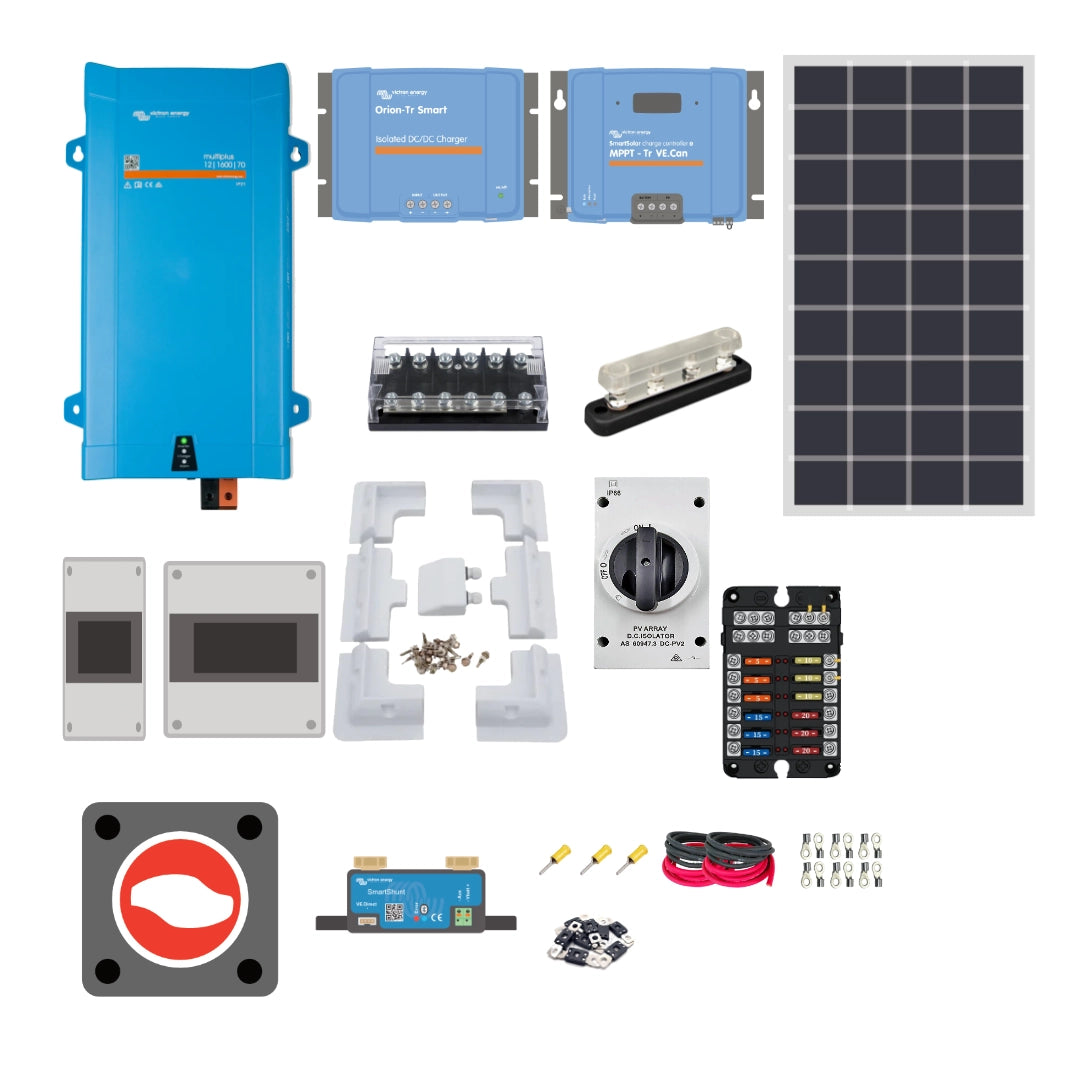 Camper Van Kit - Solar Power & Electrics System - 1600VA Inverter/Charger, Battery to Battery Charger, Monitoring. (Non Can Bus)