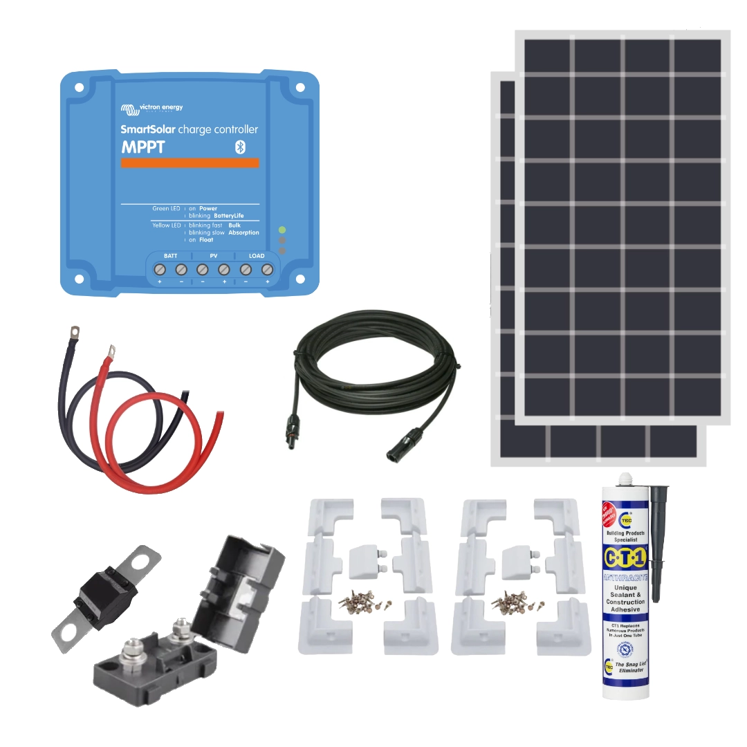 Victron 215 Watt Solar Panel & Victron Smart MPPT Charge Controller, Cable, Mounting & Gland.