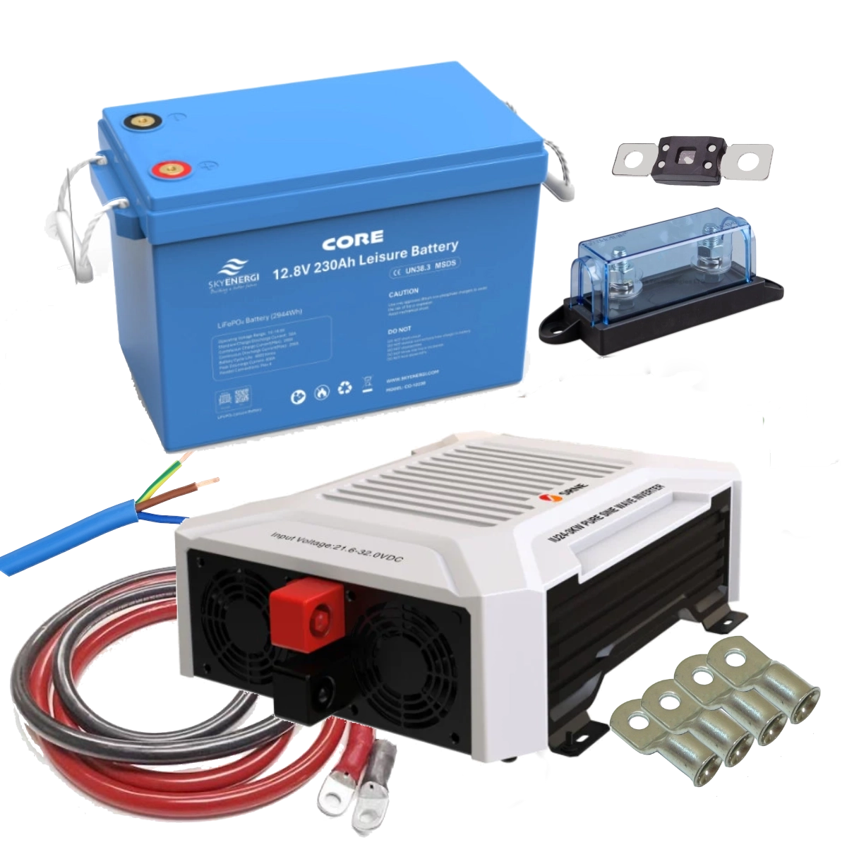 SRNE SR-IBC12-2kW Pure Sine Wave Inverter/Charger and Core 230Ah Lithium Leisure Battery Kit
