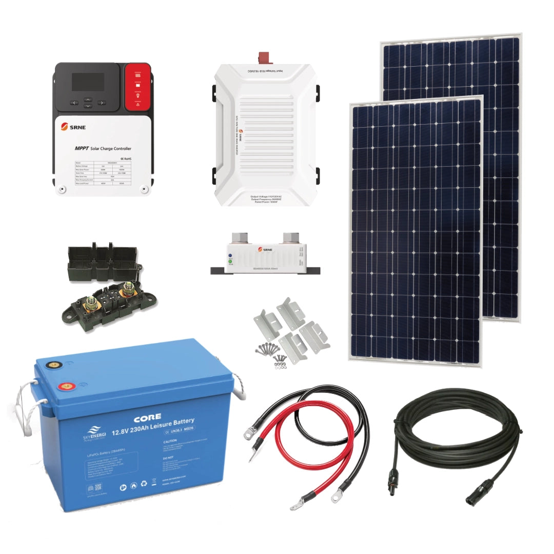 Victron 370 Watt Solar Panel - 2kW Inverter - SRNE 40A MPPT - Skyenergi 230Ah Lithium Battery - Battery Shunt