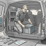 Mechanic installing lithium battery in van