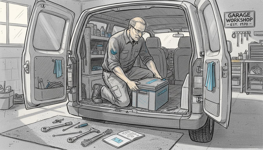 Mechanic installing lithium battery in van