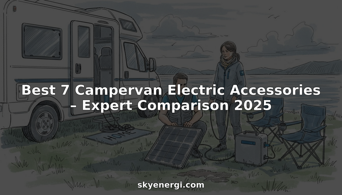 Couple setting up electric accessories outside campervan