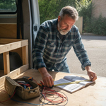 Man measuring campervan battery installation space