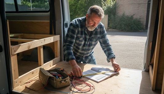 Man measuring campervan battery installation space