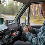 Campervan owner checking battery monitor