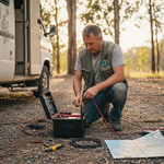 Man wiring solar system for campervan