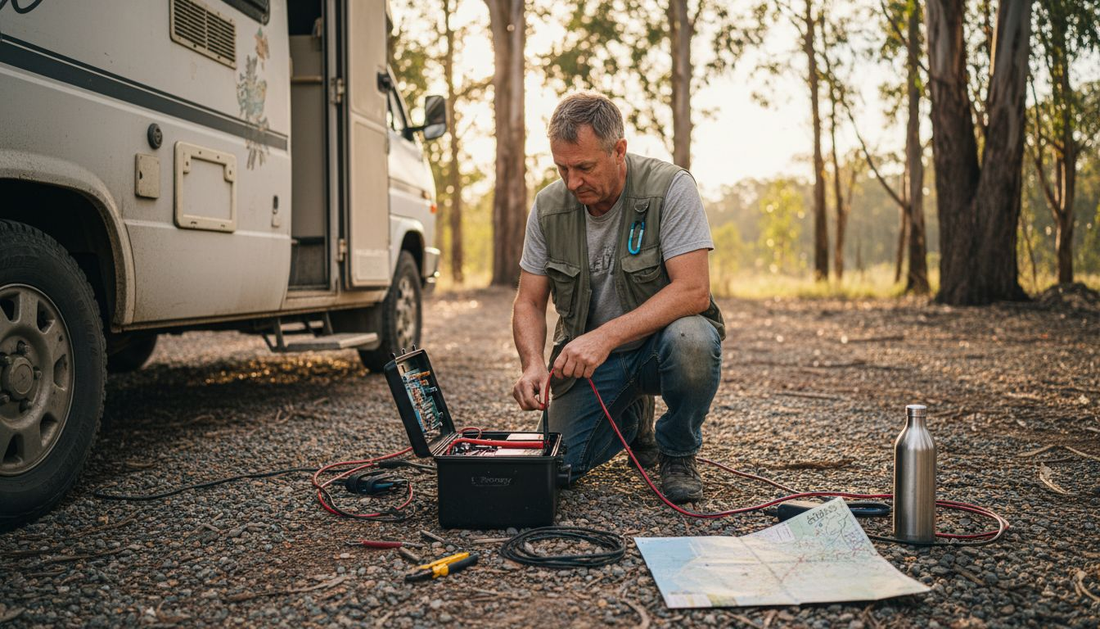Man wiring solar system for campervan