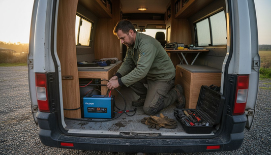 Man wiring Victron power in campervan setup