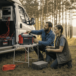 Couple checks campervan energy storage system