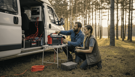 Couple checks campervan energy storage system