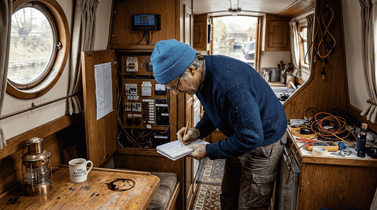 Boat owner assessing battery energy panel