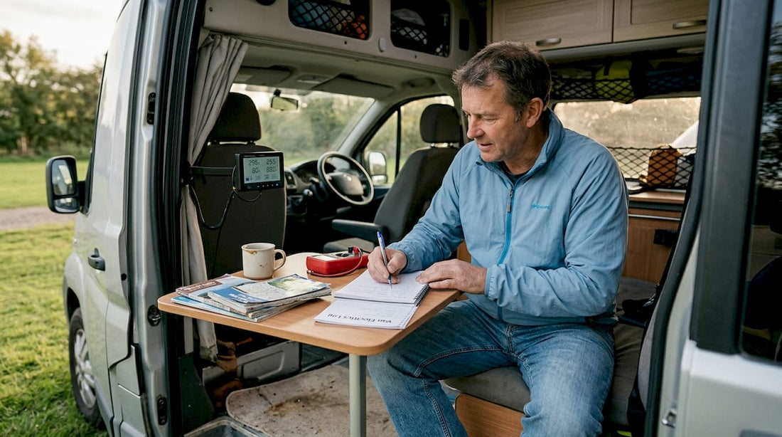 Man calculating campervan energy needs