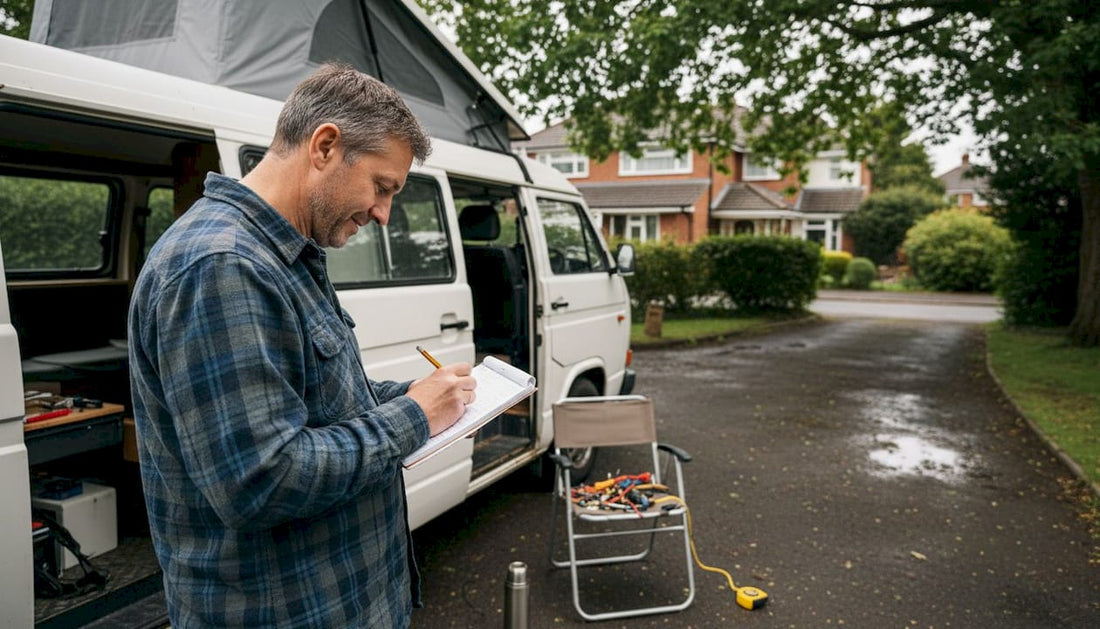 Campervan owner planning solar panel setup