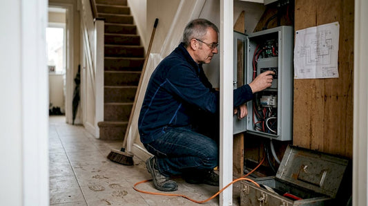 Man checking UK off-grid power cabinet