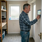 Man checks off-grid power system in home