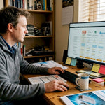 Person comparing electronics brands at home office desk