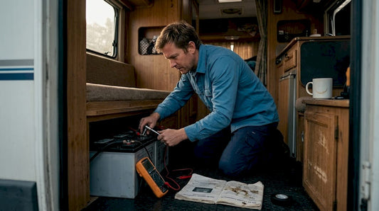 Technician working on campervan battery storage