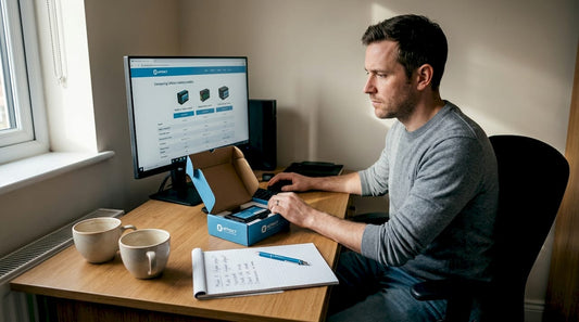 Man comparing lithium battery alternatives at desk