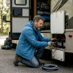 Man inspecting motorhome battery setup