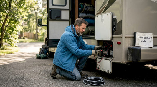 Man inspecting motorhome battery setup