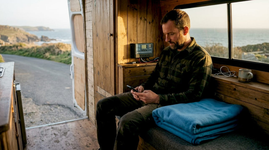 Campervan owner monitoring battery system