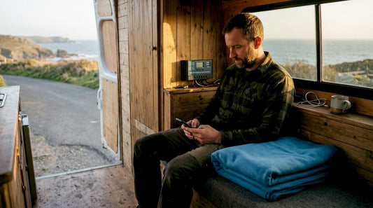 Campervan owner monitoring battery system