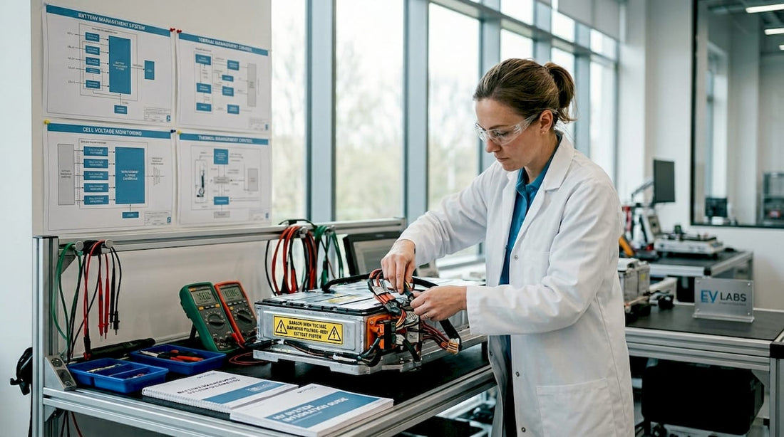 Engineer working on high voltage battery system