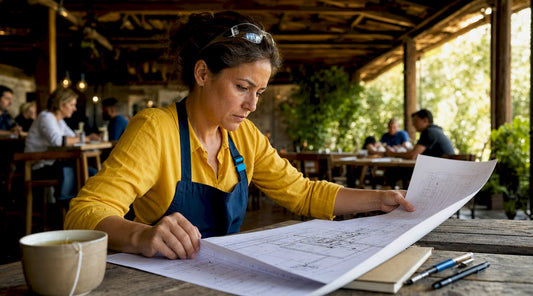 Engineer reviewing power electronics schematics