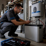 Technician connecting smart meter and battery unit