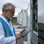 Engineer inspecting energy storage firmware system