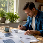 Consultant reviewing solar panel alternatives documents