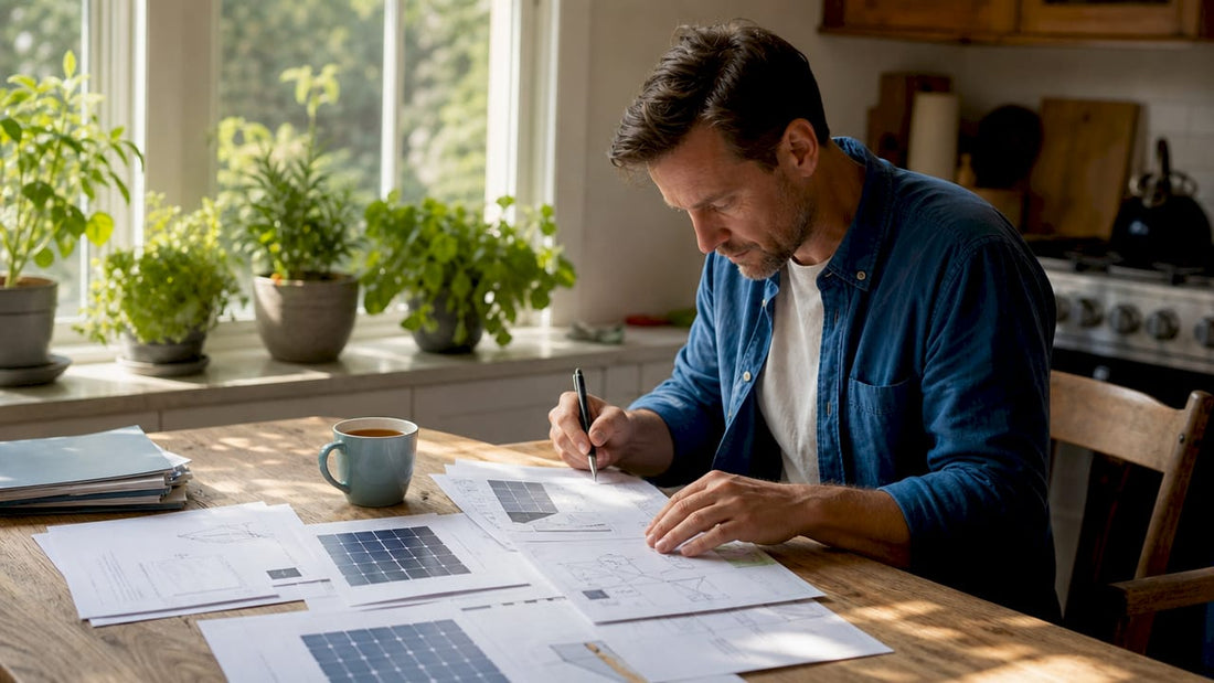 Consultant reviewing solar panel alternatives documents