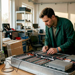 Engineer inspecting battery with passive cooling elements