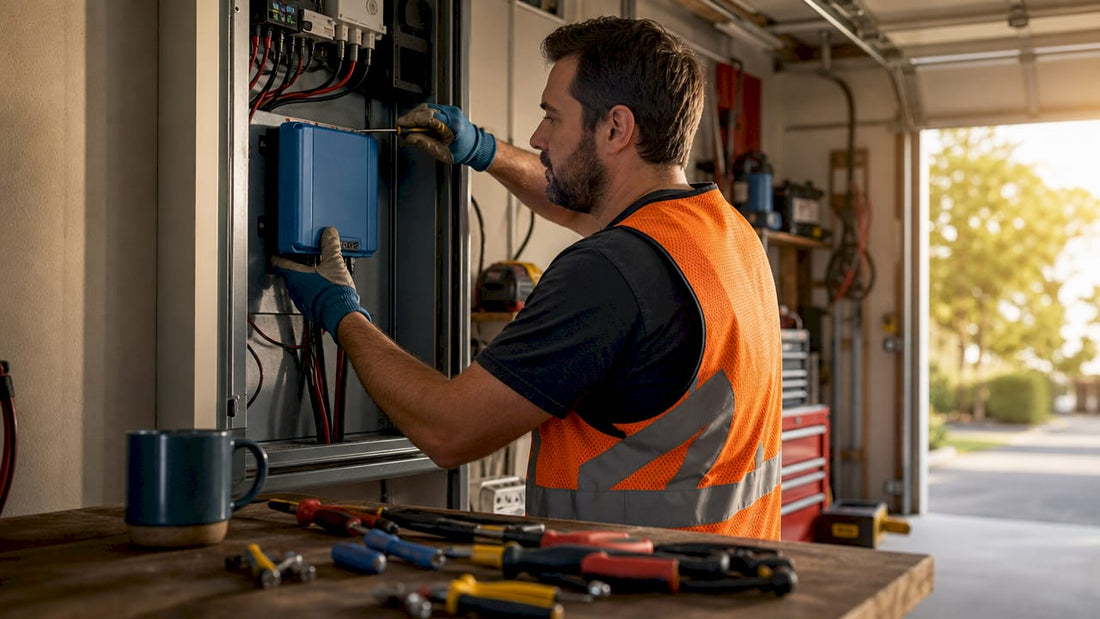 Technician installing MPPT solar controller