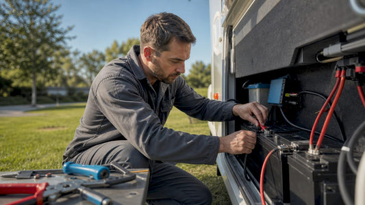 Mechanic wiring dual batteries in leisure vehicle