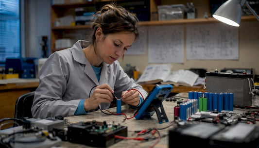 Engineer testing lithium battery cycle life