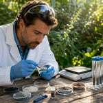 Scientist examining eco-friendly battery materials in lab