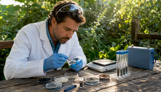 Scientist examining eco-friendly battery materials in lab