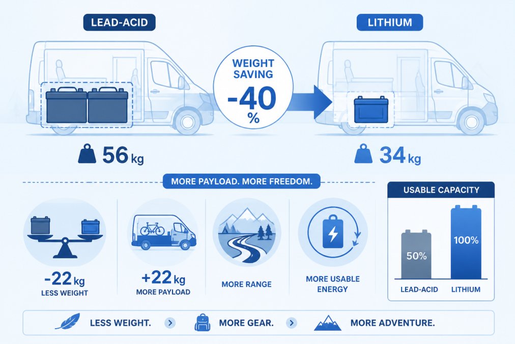 Lithium Battery Weight Saving for Campervans: A 2026 Guide