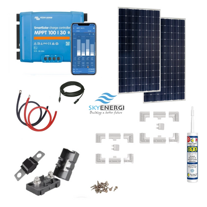 Victron 370 Watt Solar Panel & Victron Smart MPPT Charge Controller, Cable, Mounting & Gland.