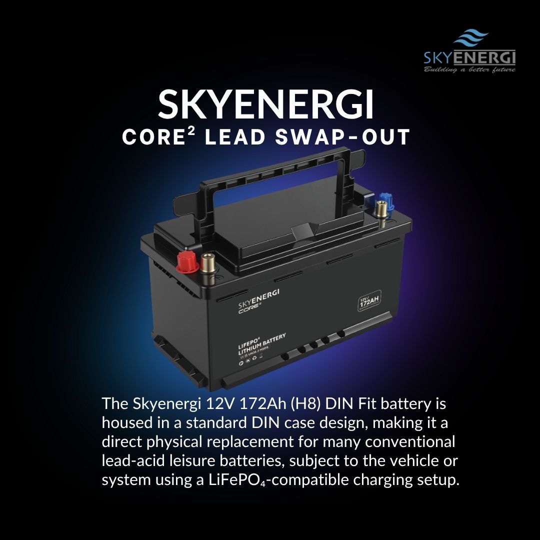 Skyenergi Core2 172Ah Lithium Leisure Battery (H8) DIN Fit - Bluetooth & Heat-Pad