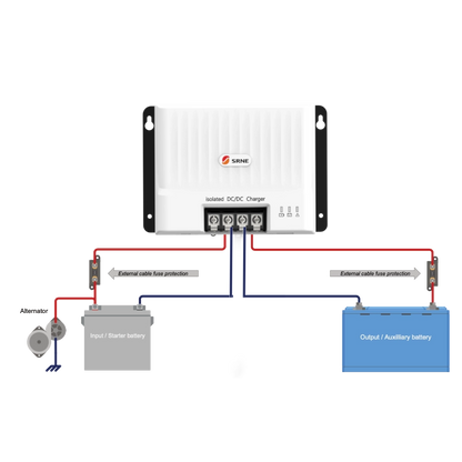 12V Battery To Battery Charger Kit - Includes SRNE DCI12-1230 DC-DC Charger with built-in Bluetooth