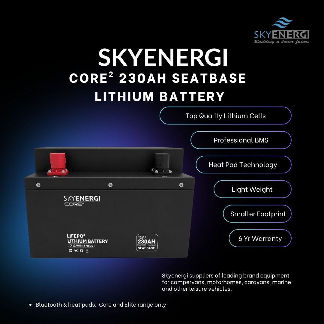 Lithium Leisure Battery - Skyenergi Core2 230Ah Seat-base Bluetooth & Heat-Pad