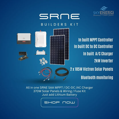 Victron 370 Watt Solar Panel - 2kW Inverter - SRNE SAA1250  - Battery Shunt