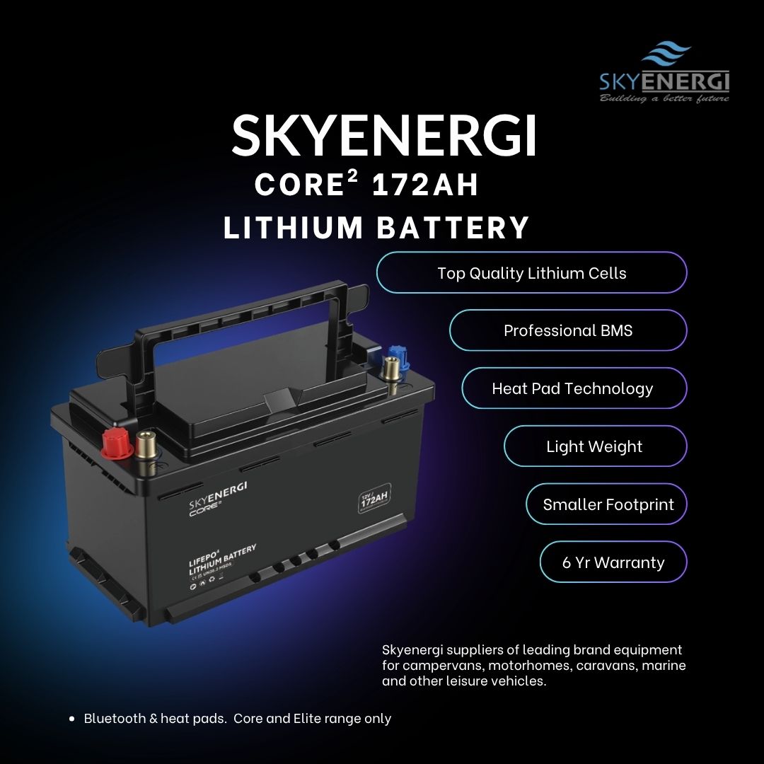 Skyenergi Core2 172Ah Lithium Leisure Battery (H8) DIN Fit - Bluetooth & Heat-Pad