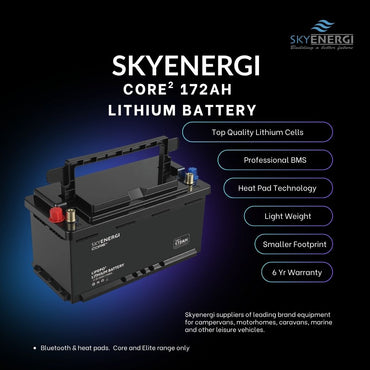 Skyenergi Core2 172Ah Lithium Leisure Battery (H8) DIN Fit - Bluetooth & Heat-Pad