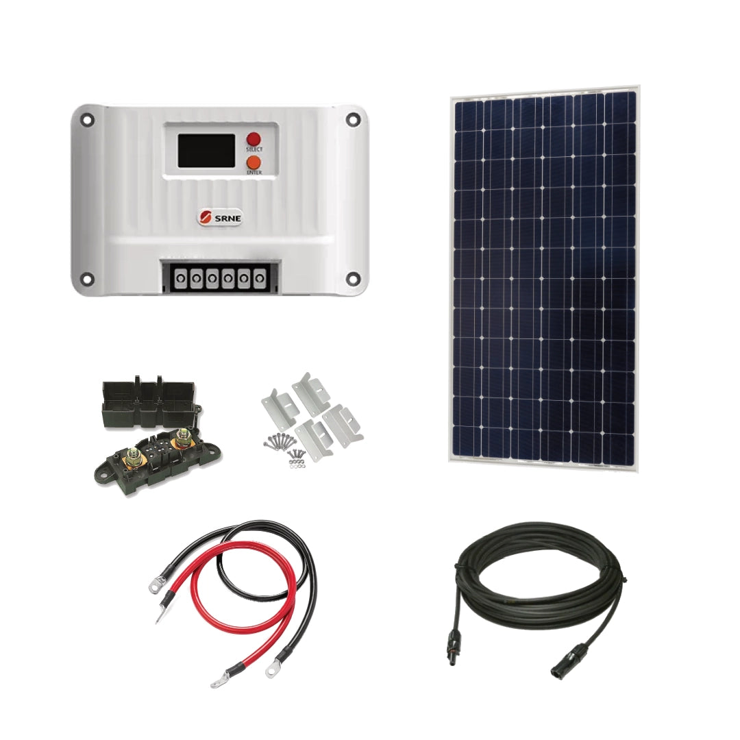 Victron 185 Watt Solar Panel & SRNE MPPT Shiner 2430 Charge Controller, Cable, Mounting & Gland.